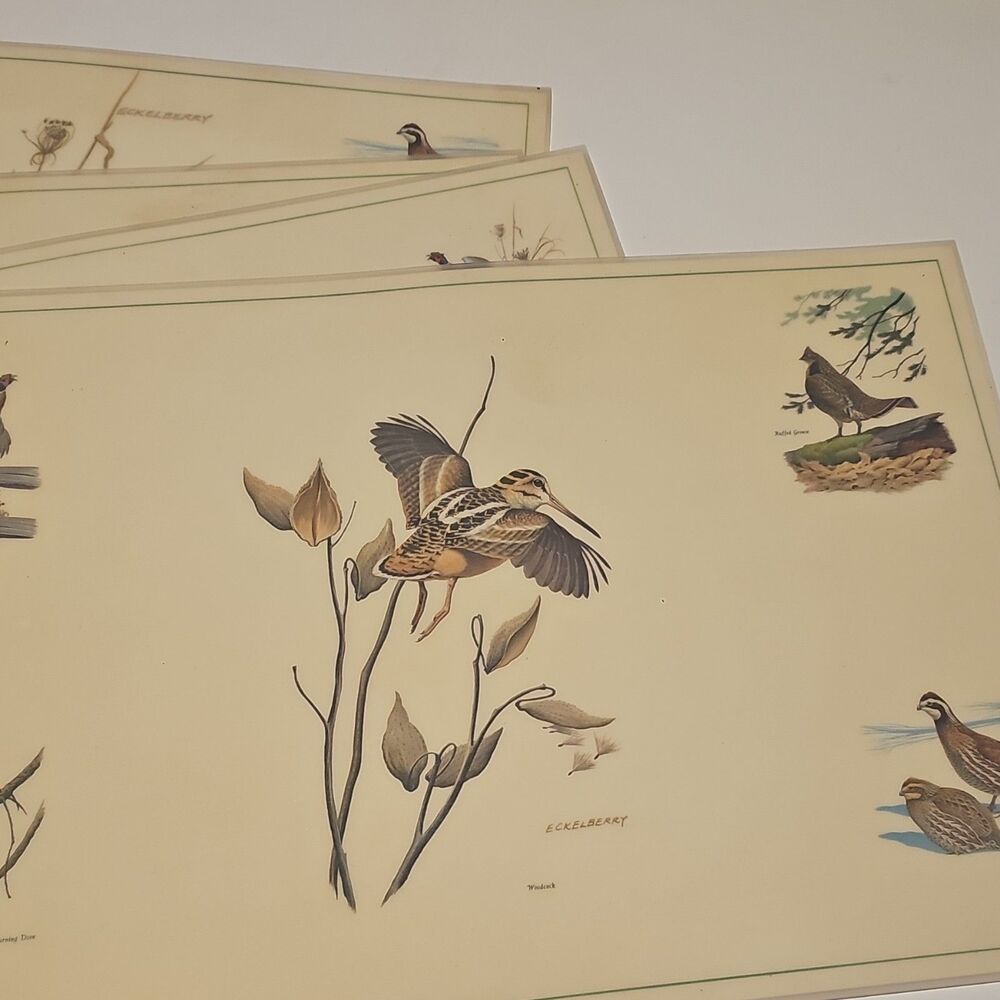 Vintage Eckelberry Bird PlacematSet Quail Pheasant Wildlife Sporting Lodge Decor - Picture 4 of 10